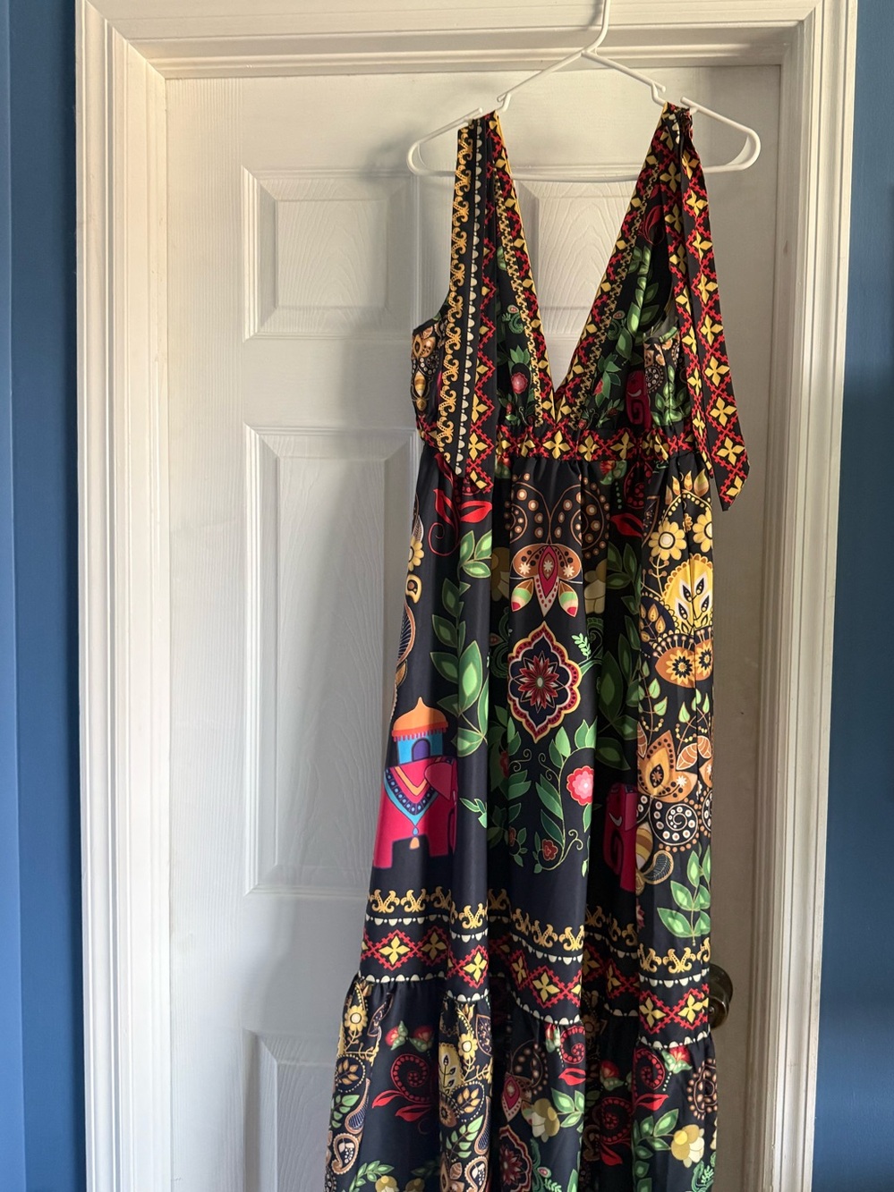 Floral & Paisley Black Maxi Dress with Multicolor Print